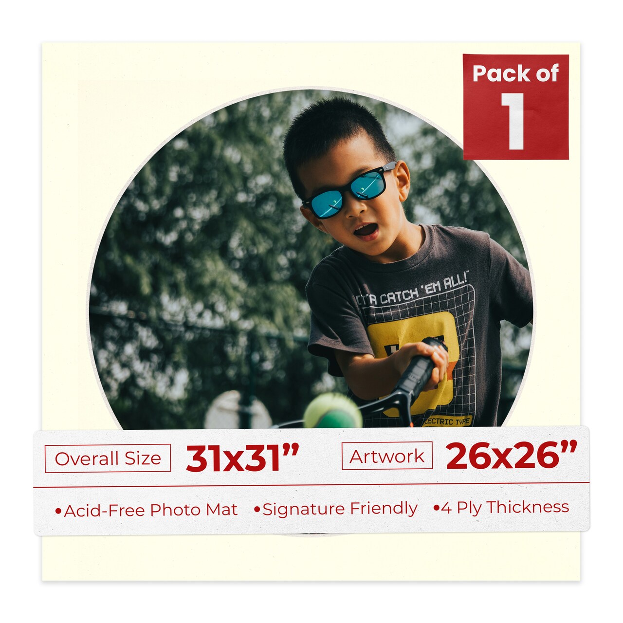 Cream Linen Mat Board for 31x31 Frames - Circle Opening for 26x26 Photos